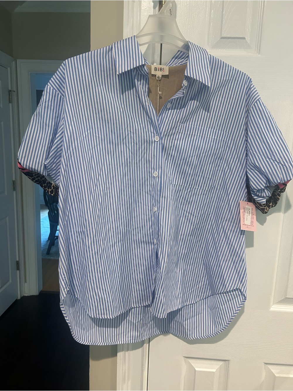 BiBi Blue and White Striped Short-Sleeve Button-Down Shirt